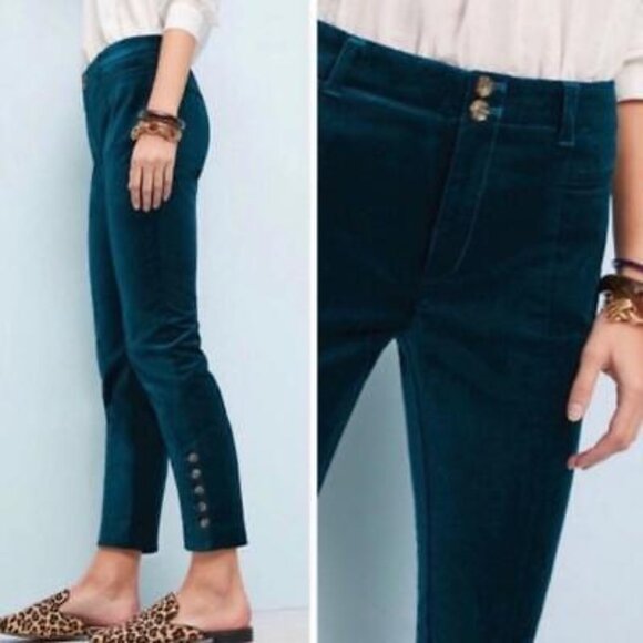 Anthropologie The Essential slim cropped velvet pants Holly Green Size 0 - Picture 7 of 8